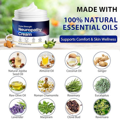 FANSHI Neuropathy Cream Extra Strength, Nerve Comfort Cream with Natural Oils - Fast Absorbing, Non-Greasy Moisturizing Cream for Physical Activity & Wellness- Feet, Hands, Legs - 4.23 oz