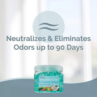 Clear Air Odor Eliminator Gel Beads - 12 oz, Pack of 2 - Air Freshener Made with Essential Oils - Eliminates Odors in Bathrooms, Cars, Boats, RVs & Pet Areas - Hawaiian Breeze Scent
