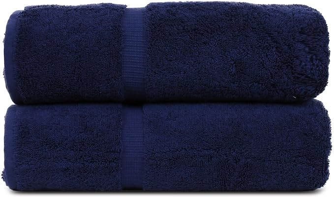 Luxury Hotel & Spa Quality, Quick Dry 100% Turkish Cotton 700 GSM, Eco Friendly Towel, for Bathroom Dobby Border Soft Bath Towel Set 27 X 54 (Navy Blue, Bath Towels - Set of 2)