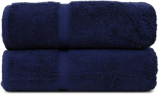 Luxury Hotel & Spa Quality, Quick Dry 100% Turkish Cotton 700 GSM, Eco Friendly Towel, for Bathroom Dobby Border Soft Bath Towel Set 27 X 54 (Navy Blue, Bath Towels - Set of 2)