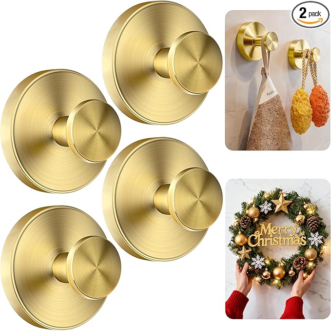 luckin smile Suction Cup Hooks for Shower, No-Drill Removable Towel Hook for Bathrooms, Shower Hooks, Suitable for Bathrooms, Kitchens, Windows, Glass, Powerful Suction Cup Hook (4, Gold)