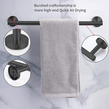 Cilee 10 Piece Matte Black Bathroom Accessories Set, 24inch Black Towel Bar Ring+Toilet Paper Holder+ Robe Towel Hook SUS304 Stainless Steel Bathroon Hardware Set