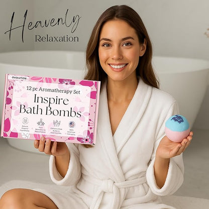 EvolutionUSA Inspire Bath Bombs for Women, 12 Gorgerous Flower Bath Bombs Topped with Dried Flowers, Luxurious Mother's Day Gift Set, Brithday Gift, Easter Gift or for Creating Lush Self Care Moment