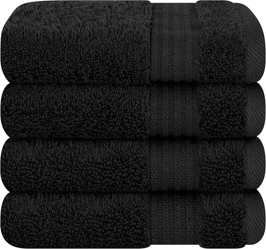 Cotton Paradise 100% Cotton Turkish Washcloth Set for Bathroom, 4 Piece Soft Absorbent Small Hand Face Towels Wash Rags, Black