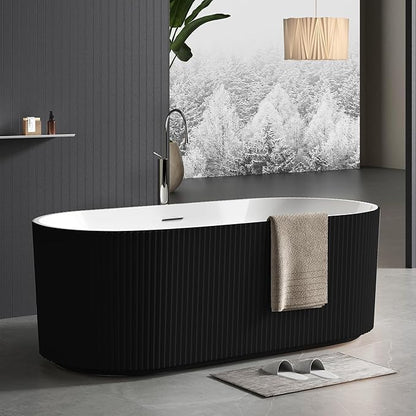 67-in Freestanding Bathtub - Acrylic Soaking Tub with Overflow Drain - CUPC Certified Thickened Design Glossy Black for Bathroom