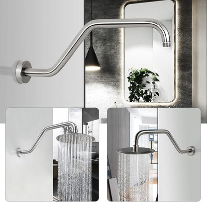 Shower Head Extension Arm,15.5 Inch Shower Arm Extension Replacement,Stainless Steel S Shape Shower Arm with Flange,Brushed Nickel,9Z2MK