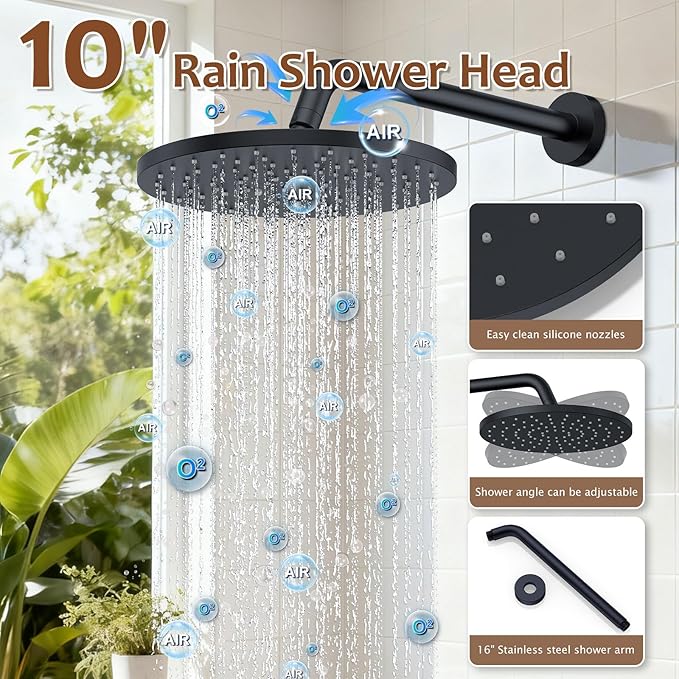 Iriber Mattle Black Bathtub Shower Faucet Set，Bathroom Shower System with Tub Spout ，Filtered Shower Head with Handheld, 9 Spray Mode Showerhead,Shower Valve Trim Kit Contain Cartridge,10 Inch
