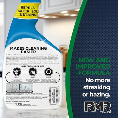 RMR Shower Spray, 2-in-1 Glass and Surface Cleaner Plus Repellent, Streak-Free Multi-Surface Treatment for Window, Car, and More, 30-Fluid Ounce Spray Bottle