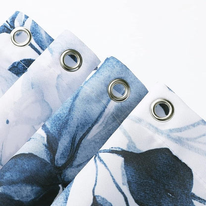 Gibelle Small Stall Shower Curtain 36 x 72, Narrow Navy Blue Floral Shower Curtain for Bathroom, Watercolor Plant Eucalyptus Leaves Fabric Shower Curtain Set