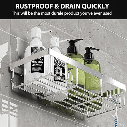 Moforoco Shower Caddy Shelf Organizer Rack, Self Adhesive Black Bathroom Shelves Basket, Home Farmhouse Wall Inside Organization and Storage Decor Rv Accessories, First Camper Apartment Essentials