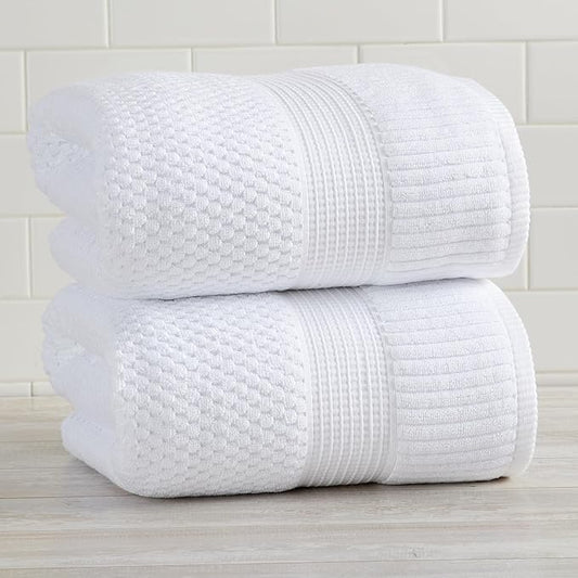 NY Loft 100% Cotton 2 Pack Bath Sheet Towel Set | Absorbent Quick-Dry Oversize Bath Towels | Textured and Durable Cotton | Bright White