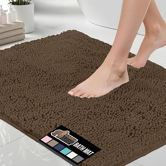 GORILLA GRIP Bath Rug Mat 30x20, Thick Soft Absorbent Chenille, Quick Dry Microfiber Mats, Rubber Backing Washable Shower Floor Rugs, Bathmat Runner, US Designed Bathroom Home Decor Accessories Brown