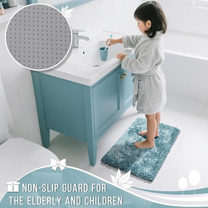 Yimobra Large Bathroom Rug Non Slip 36x24 Inch, Extra Thick Soft Absorbent Chenille Bath Mat, Machine Washable Bath Rugs for Bathroom Floor, Tub and Shower, Home Decor Accessories, Greyish Blue