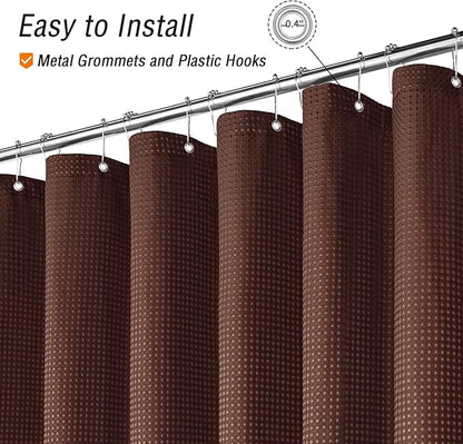 Gibelle Long Shower Curtain 72 x 78, Tall Waffle Weave Textured Fabric Shower Curtain for Bathroom, Water Repellent, Machine Washable, Brown