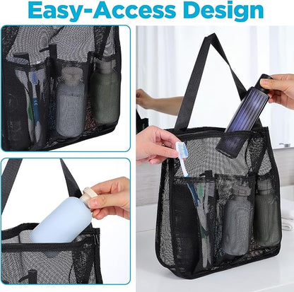 Portable Mesh Shower Caddy, Quick Dry Hanging Shower Bag with Zipper and Side Pockets, Freestanding Showers Tote Bag for College Dorm, Bathroom, Gym, Travel