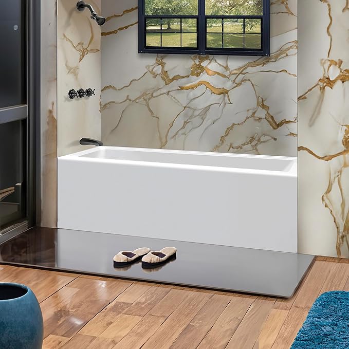 Fine Fixtures Acrylic, Fiberglass Alcove Soaking Bathtub with Integral Apron Front - Drain Included (72" x 36", Left Hand, White)