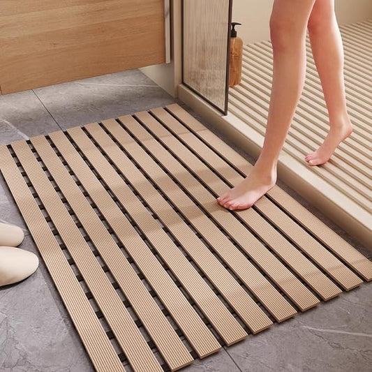 Extra Long Non Slip Shower Mat Without Suction Cups,Heavy Duty Rubber Bathtub Mat Spliceable,Cuttable,Quick Drain,Indoor Outdoor Use,2pack (Beige)…