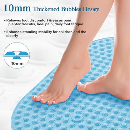 Silicone Bathtub & Shower Mat Non Slip, Bubble Massage Anti Slip Shower Floor Mat with 27 x 15 Inches for Easy Storage, Machine Washable Bath Mat for Tub with All Ages, Blue, Oval