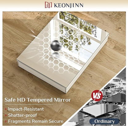Keonjinn 24 x 32 Inch Medicine Cabinet Mirror, Assembly Required, Large White Medicine Cabinets for Bathroom, Stepless Adjustable Shelves, Tempered Glass, Soft Closing, Recessed or Wall Mount