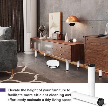 16 Inch Metal Furniture Legs Stainless Steel Adjustable Legs White Metal Legs Round Cabinet Legs for Coffee Table Cabinet Desk Sofa Shelves, Pack of 4