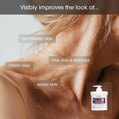 Advanced Clinicals Collagen Peptides Body Lotion & Face Moisturizer | Peptide Infused Collagen Lotion For Women & Men Helps Improve Look Of Crepey Skin, Wrinkles, & Uneven Dry Skin Texture, 16 Ounce