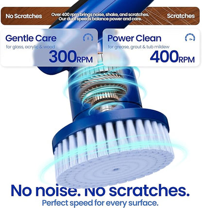 8-in-1 Electric Spin Scrubber, Fully Waterproof Cordless Power Cleaning Brush with LED Display, 2 Speed Settings, Extension Handle for Bathroom, Tubs, Shower, Kitchen, Tile, Sinks, Car, Floor
