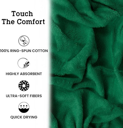 Casa Lino Bath Towel Set of 8 (2 Bath Towels, 4 Wash Cloths & 2 Hand Towels for Bathroom) - 100% Cotton - Highly Absorbent & Quick Dry - Guest Room Essentials for Bathroom Set - (Green)
