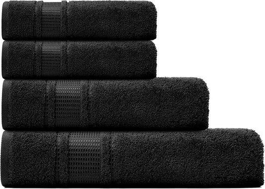 Melissa Linen, 8 Piece Towel Set, 2 Bath Towel 2 Hand Towel 4 Fingertip Towels, Cotton Towels for Bathroom and Kitchen, Absorbent, Quick Dry, Durable and Soft, Jet Black