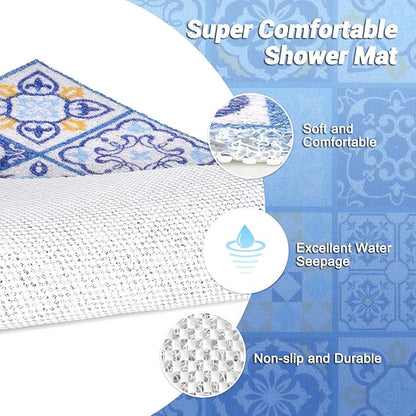 Shower Mat Bathtub Mat Non-Slip, 24x32 Inch, Soft Comfort Bath Mat with Drainage Holes, PVC Loofah Massage Bathmat for Shower, Tub, Bathroom, Wet Areas, Quick Drying