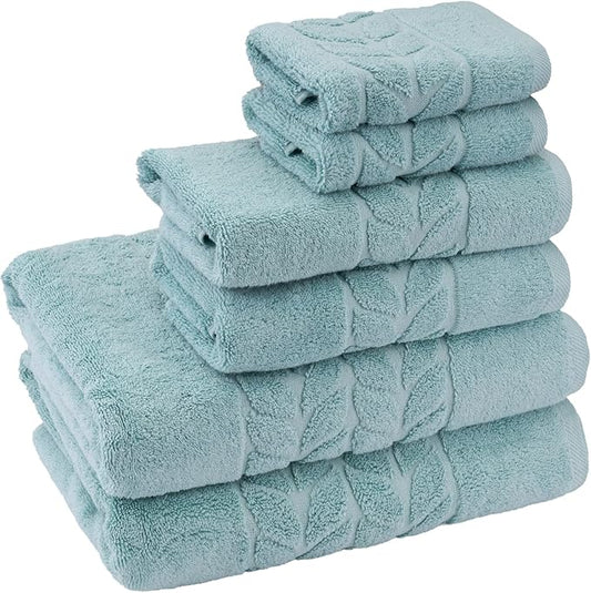 BAGNO MILANO Organic Turkish Cotton Bath Towels, Luxury Jacquard Collection, Certified Organic Highly Absorbent, Soft-Plush Towel Set (Mint, 6 Pcs Towel Set)