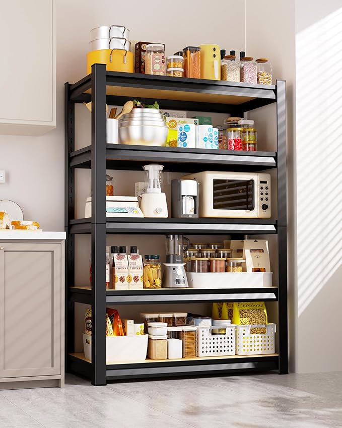 AOAORRG Set of 5 Storage Shelves, 5-Tier Heavy Duty Garage Shelving, 45.6" W Metal Shelving, Home Storage Shelf, Adjustable Shelving Unit, for Basement Warehouse, 45.6" Wx17.7 Dx71.2 H, Black
