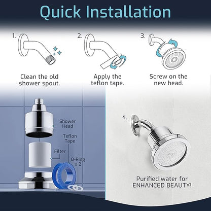 Mist Shower Filter Head for Hard Water Improves Skin, Hair, and Nails - Large, High Output Filtered Shower Head with Filter Softens Water and Removes Chlorine and Heavy Metals, Chrome