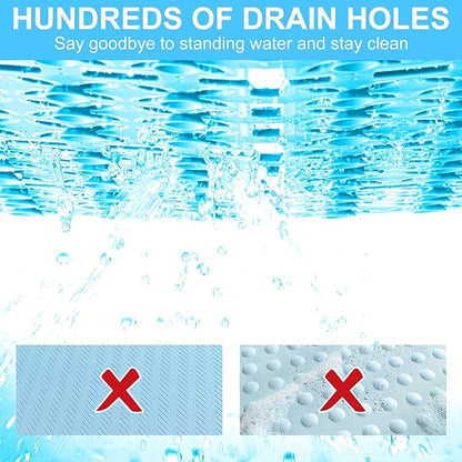 Shower Mat Non Slip，24"X24" Bathtub Mat Non Slip Square Shower Mats for Inside Shower with Drain Holes Suction Cups, Quick Drain, TPE Shower Floor Mat for Elderly & Kids (Blue)