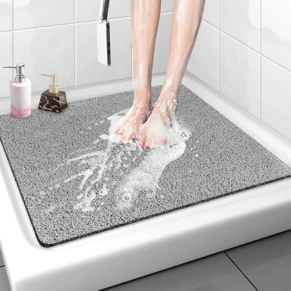 Shower Mat Bathtub Mat Non-Slip - 32x32 Inch, Soft Comfort Bath Mat with Drainage Holes, PVC Loofah Massage Bathmat for Shower, Tub, Bathroom, Wet Areas, Quick Drying