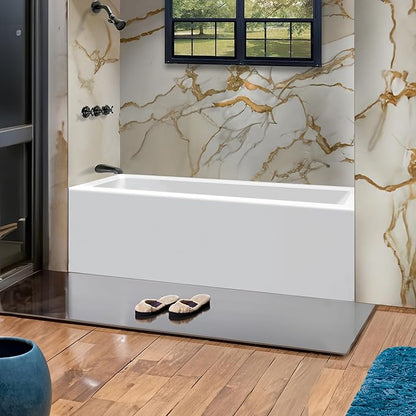 Fine Fixtures Acrylic, Fiberglass Alcove Soaking Bathtub with Integral Apron Front in Glossy White - Left Hand Drain, 66" x 32"