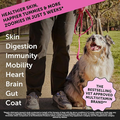 Dog Multivitamin Max Strength - 15 in 1 Vitamins for Health & Heart - Essentials Fish Oil, Glucosamine, Probiotics, Omega Fish Oil - Multivitamins Supplements for Skin and Coat
