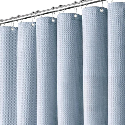 Inhousolu Fabric Shower Curtain Waffle Weave, Fog Blue 230 GSM Heavy Duty, Weighted Hem, 8 Metal Hooks, Water Repellent, Machine Washable, Hotel Spa Luxury Bath Curtain Set, 36 x 72 Inch