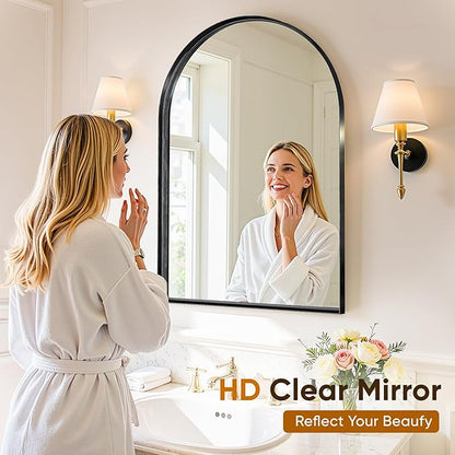 Arched Mirror 22"x30",Bathroom Mirror, Wall Mounted Vanity Mirror with Arch Metal Frame for Bathroom, Over Sink, Bedroom, Living Room, Deep Frame, Black