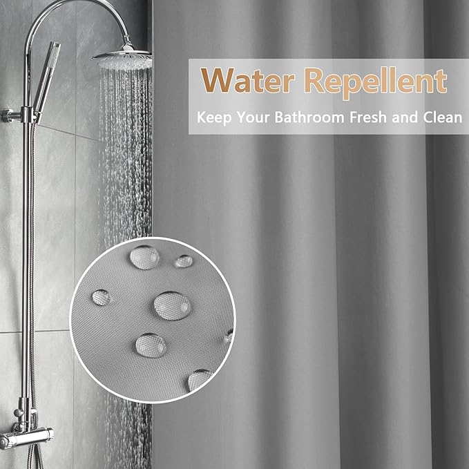 Light Grey Fabric Shower Curtain Liner with 3 Large Magnets, 72 x 72 inch Waterproof Cloth Shower Liner Washable, Neutral Gray Bathroom Shower Curtain for Hotel