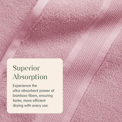 Springtree Home Luxury Bamboo Rayon Bath Towel Set 6 Piece Set | 35% Bamboo Rayon - 65% Cotton | Absorbent Quick-Dry Towels for Bathroom | Oeko-TEX Standard 100 Cotton | Pink Shadow