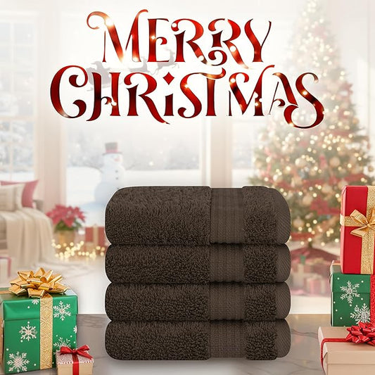 Cotton Paradise 100% Cotton Turkish Washcloth Set for Bathroom, 4 Piece Soft Absorbent Small Hand Face Towels Wash Rags, Brown