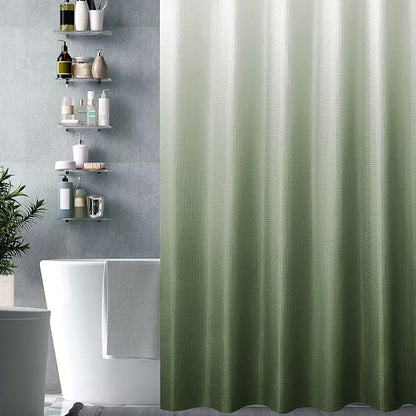 Gibelle Sage Green Shower Curtain, Ombre Shower Curtains for Bathroom, Waffle Weave Textured Fabric Shower Curtain Set with Hooks, Water Repellent and Machine Washable, 72 x 72
