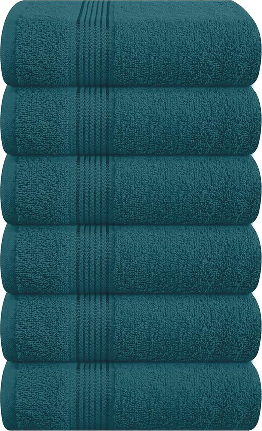 Belizzi Home Ultra Soft Cotton 6 -Piece Hand Towel Set 16x24, Ideal for use in Bathroom, Kitchen, Gym, Spa - Compact, Eco-Friendly, Lightweight - Multi Purpose Hand Towels - Teal