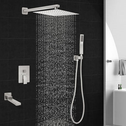 10 inch Square Shower Head and Handheld Set, Gasecoet Shower System with Tub Spout Wall Mounted Shower Faucet for Bathroom - Brushed Nickel (With Shower Valve)