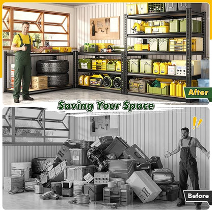 Garage Shelves, 72.1" H Garage Storage Shelves, 5 Tier Adjustable Shelving Units for Storage, Basement, Warehouse, Pantry, Kitchen, 35.5" W x 15.7" D x 72.1" H, Black, 2 Pack