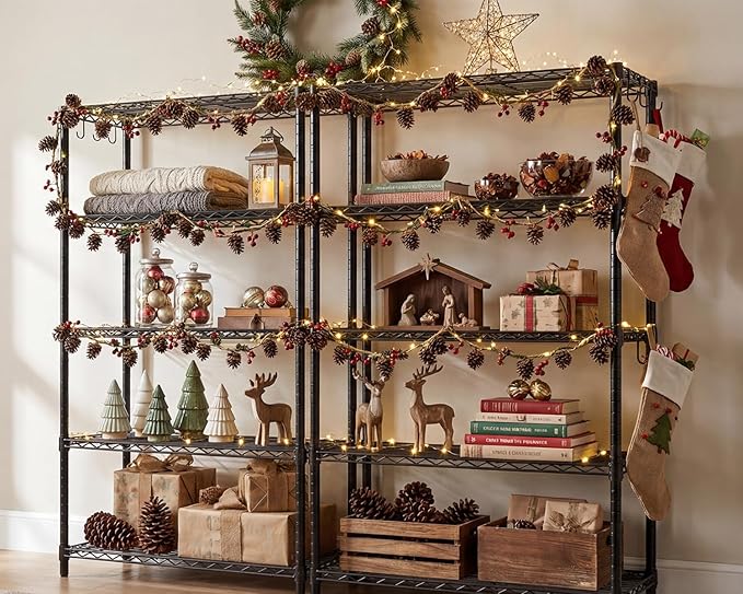 PrimeZone Wire Metal Storage Shelves - 5 Tier Adjustable NSF Certified Heavy Duty Garage Shelving Unit Organizer Rack, Steel Utility Shelf for Kitchen, Pantry, 35.5" W x 14" D x 72" H, Black, 4 Packs