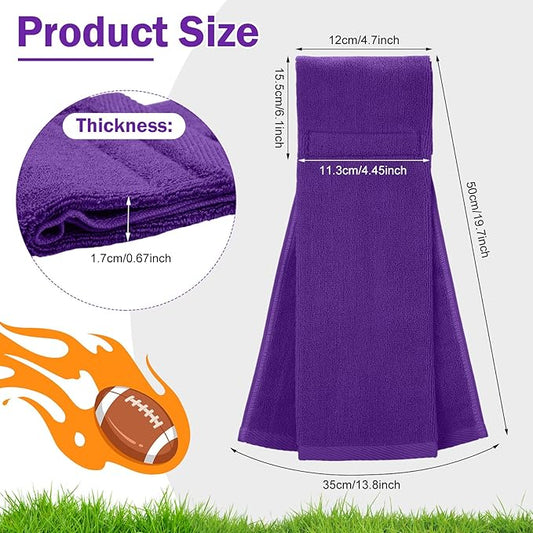 Shimeyao 2 Pcs Cotton Sports Football Towel with Closure Pitching Football Sweat Towel for Sports Gym Men Women Accessories(Purple, Yellow, Various)