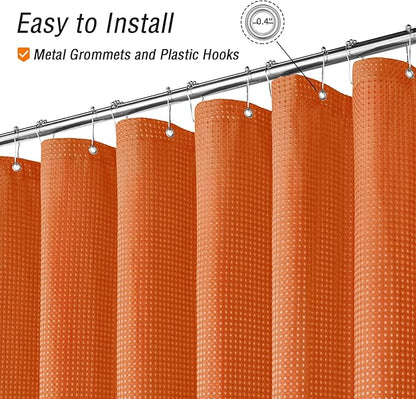 Gibelle Long Shower Curtain 72 x 78, Tall Waffle Weave Textured Fabric Shower Curtain for Bathroom, Water Repellent, Machine Washable, Burnt Orange