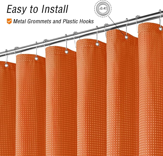 Gibelle Extra Long Shower Curtain 72 x 84, Tall Waffle Weave Textured Fabric Shower Curtain for Bathroom, Water Repellent, Machine Washable, Burnt Orange