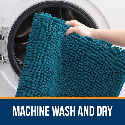 OLANLY Bathroom Rugs 47x17, Extra Soft Absorbent Chenille Bath Rugs, Rubber Backing Quick Dry, Machine Washable Bath Mats for Bathroom Floor, Tub and Shower, Home Decor Accessories, Peacock Blue